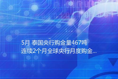 5月 泰国央行购金量467吨 连续2个月全球央行月度购金第一名
