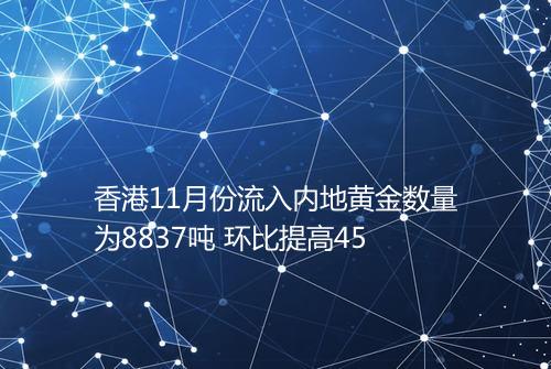 香港11月份流入内地黄金数量为8837吨 环比提高45