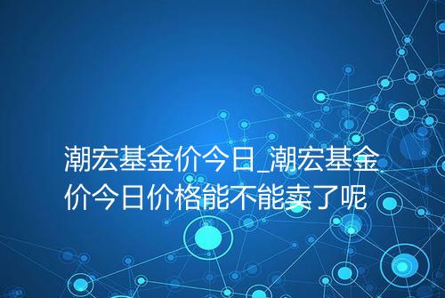 潮宏基金价今日_潮宏基金价今日价格能不能卖了呢